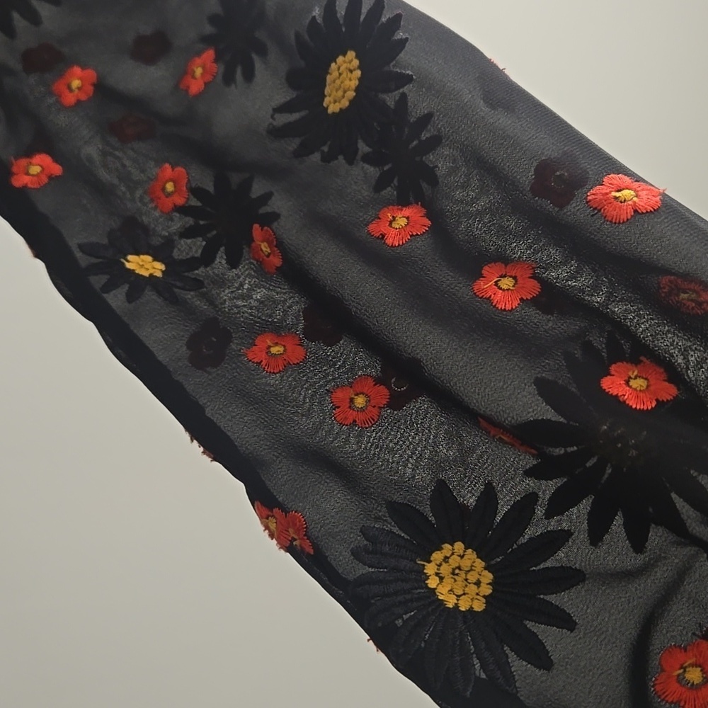 Alice + Olivia-"Enid" Floral Embroidered Appliqué Shirt Dress Black-Size XS - Picture 10 of 17